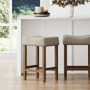 image:imageNathan James Harvey Rattan Bar Stool Bohemian Counter Height Stool with Woven Seagrass Seat Solid Wood Legs and Metal Footrest SeagrassBrushed GrayBeigeLight Brown