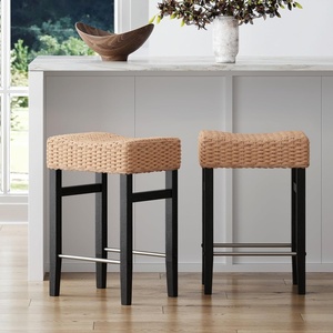 image:imageNathan James Harvey Rattan Bar Stool Bohemian Counter Height Stool with Woven Seagrass Seat Solid Wood Legs and Metal Footrest SeagrassBrushed GraySeagrassBrushed Black
