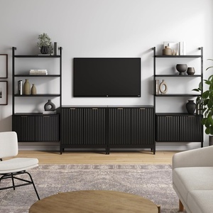 image:imageNathan James Jasper MidCentury Modern Wood TV Stand with Storage Entertainment Center for 65 TV with Fluted Door Details and Solid Wood Frame Black OakBlack OakGold