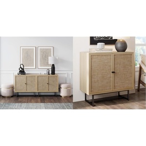 image:imageNathan James Set of 2 Boho Modern Free Standing Buffet Sideboard Hallway Storage Cabinets Light OakCaneBlack
