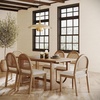 image:imageNathan James Solace Mid Century Modern Solid Wood Dining Table with Extension with 6 Seagrass Dining Chairs with Natural Flax Upholstery Light BrownBoucleLight Brown