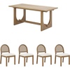 image:imageNathan James Solace Mid Century Modern Solid Wood Dining Table with Extension with 6 Seagrass Dining Chairs with Natural Flax Upholstery Light BrownBoucleLight Brown