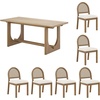 image:imageNathan James Solace Mid Century Modern Solid Wood Dining Table with Extension with 6 Seagrass Dining Chairs with Natural Flax Upholstery Light BrownBoucleLight Brown