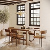 image:imageNathan James Solace Mid Century Modern Solid Wood Dining Table with Extension with 6 Seagrass Dining Chairs with Natural Flax Upholstery Light BrownLight Brown
