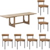 image:imageNathan James Solace Mid Century Modern Solid Wood Dining Table with Extension with 6 Seagrass Dining Chairs with Natural Flax Upholstery Light BrownLight BrownFaux Leather