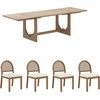 image:imageNathan James Solace Mid Century Modern Solid Wood Dining Table with Extension with 6 Seagrass Dining Chairs with Natural Flax Upholstery Light BrownLight BrownRattan