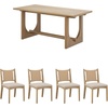image:imageNathan James Solace Mid Century Modern Solid Wood Dining Table with Extension with 6 Seagrass Dining Chairs with Natural Flax Upholstery Light BrownWoodUpholstery