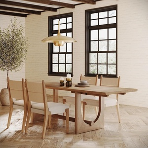 image:imageNathan James Solace Mid Century Modern Solid Wood Dining Table with Extension with 6 Seagrass Dining Chairs with Natural Flax Upholstery Light BrownLight BrownSeagrass