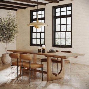 image:imageNathan James Solace Mid Century Modern Solid Wood Dining Table with Extension with 6 Seagrass Dining Chairs with Natural Flax Upholstery Light BrownLight BrownFaux Leather