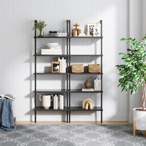 image:imageNathan James Theo 5Shelf Black Modern Bookcase Open Wall Mount Ladder Bookshelf with Industrial Metal FrameBlack