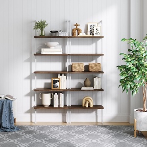 image:imageNathan James Theo 5Shelf Black Modern Bookcase Open Wall Mount Ladder Bookshelf with Industrial Metal FrameOakMatte White