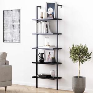 image:imageNathan James Theo 5Shelf Black Modern Bookcase Open Wall Mount Ladder Bookshelf with Industrial Metal FrameTheo Black
