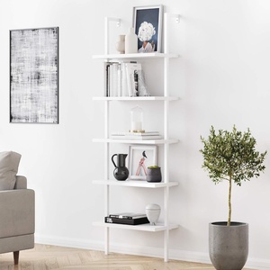 image:imageNathan James Theo 5Shelf Black Modern Bookcase Open Wall Mount Ladder Bookshelf with Industrial Metal FrameTheo White