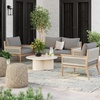 image:imageNathan James Twila Boho Outdoor Loveseat for Porch or Patio with Rattan Arms Outdoor Sofa with Solid Wood Frame Linen WhiteKayden Medium GrayLight Brown