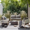 image:imageNathan James Twila Boho Outdoor Loveseat for Porch or Patio with Rattan Arms Outdoor Sofa with Solid Wood Frame Linen WhiteKayden Medium GrayLight Brown