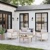 image:imageNathan James Twila Boho Outdoor Loveseat for Porch or Patio with Rattan Arms Outdoor Sofa with Solid Wood Frame Linen WhiteTwila GrayLight Brown