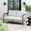 image:imageNathan James Twila Boho Outdoor Loveseat for Porch or Patio with Rattan Arms Outdoor Sofa with Solid Wood Frame Linen WhiteTwila WhiteDark Brown