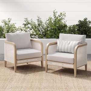 image:imageNathan James Twila Boho Outdoor Loveseat for Porch or Patio with Rattan Arms Outdoor Sofa with Solid Wood Frame Linen WhiteTwila GrayLight Brown