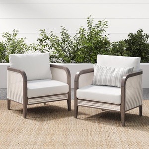 image:imageNathan James Twila Boho Outdoor Loveseat for Porch or Patio with Rattan Arms Outdoor Sofa with Solid Wood Frame Linen WhiteTwila WhiteDark Brown