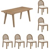 image:imageNathan James Andy Mid Century Modern Dining Set Extendable 8Seater Dining Table Set with 4 Upholstered Dining Chairs Brushed BlackLight BrownNatural Rattan