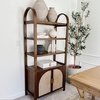 image:imageNathan James Paxton MidCentury Modern Arched Bookshelf Cabinet with Solid Wood Frame and Rattan Base Raw OakDark Acaciasynthetic Rattanbrushed Brass