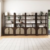 image:imageNathan James Paxton MidCentury Modern Arched Bookshelf Cabinet with Solid Wood Frame and Rattan Base Raw OakDark Acaciasynthetic Rattanbrushed Brass