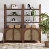 image:imageNathan James Paxton MidCentury Modern Arched Bookshelf Cabinet with Solid Wood Frame and Rattan Base Raw OakDark Acaciasynthetic Rattanbrushed Brass