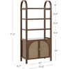 image:imageNathan James Paxton MidCentury Modern Arched Bookshelf Cabinet with Solid Wood Frame and Rattan Base Raw OakDark Acaciasynthetic Rattanbrushed Brass