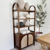 image:imageNathan James Paxton MidCentury Modern Arched Bookshelf Cabinet with Solid Wood Frame and Rattan Base Raw OakDark Acaciasynthetic Rattanbrushed Brass
