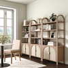 image:imageNathan James Paxton MidCentury Modern Arched Bookshelf Cabinet with Solid Wood Frame and Rattan Base Raw OakRaw Oakbrushed Brassrattan
