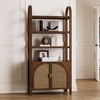 image:imageNathan James Paxton MidCentury Modern Arched Bookshelf Cabinet with Solid Wood Frame and Rattan Base Raw OakDark Acaciasynthetic Rattanbrushed Brass