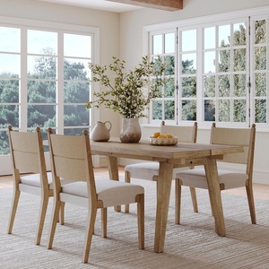 image:imageNathan James Andy Mid Century Modern Dining Set Extendable 8Seater Dining Table Set with 4 Upholstered Dining Chairs Brushed BlackLight BrownNatural Flax