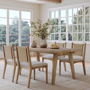 image:imageNathan James Andy Mid Century Modern Dining Set Extendable 8Seater Dining Table Set with 4 Upholstered Dining Chairs Brushed BlackLight BrownSeagrass