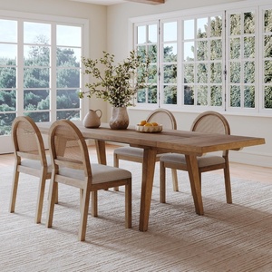 image:imageNathan James Andy Mid Century Modern Dining Set Extendable 8Seater Dining Table Set with 4 Upholstered Dining Chairs Brushed BlackNatural Rattan