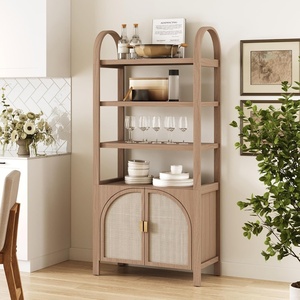 image:imageNathan James Paxton MidCentury Modern Arched Bookshelf Cabinet with Solid Wood Frame and Rattan Base Raw OakRaw Oakbrushed Brassrattan