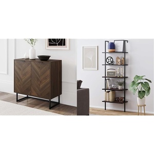 image:imageNathan James Wood Accent Modern Free Standing Buffet Sideboard Hallway Entryway Cabinet and 5Shelf Industrial Metal Frame Bookcase WalnutBlack