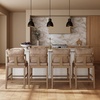 image:imageNathan James Veya Modern Solid Wood Bar Stool with Back and Wraparound Armrests Barrel Bar Stool with Boucle Upholstery Light Brown Set of 3Chuck Brown