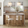 image:imageNathan James Veya Modern Solid Wood Bar Stool with Back and Wraparound Armrests Barrel Bar Stool with Boucle Upholstery Light Brown Set of 3FlaxLight Brown
