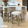 image:imageNathan James Veya Modern Solid Wood Bar Stool with Back and Wraparound Armrests Barrel Bar Stool with Boucle Upholstery Light Brown Set of 3FlaxLight Brown