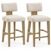 image:imageNathan James Veya Modern Solid Wood Bar Stool with Back and Wraparound Armrests Barrel Bar Stool with Boucle Upholstery Light Brown Set of 3FlaxLight Brown