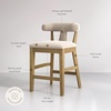 image:imageNathan James Veya Modern Solid Wood Bar Stool with Back and Wraparound Armrests Barrel Bar Stool with Boucle Upholstery Light Brown Set of 3Light BrownNatural Flax