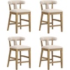 image:imageNathan James Veya Modern Solid Wood Bar Stool with Back and Wraparound Armrests Barrel Bar Stool with Boucle Upholstery Light Brown Set of 3Light BrownNatural Flax