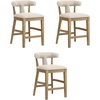 image:imageNathan James Veya Modern Solid Wood Bar Stool with Back and Wraparound Armrests Barrel Bar Stool with Boucle Upholstery Light Brown Set of 3Light BrownNatural Flax