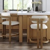image:imageNathan James Veya Modern Solid Wood Bar Stool with Back and Wraparound Armrests Barrel Bar Stool with Boucle Upholstery Light Brown Set of 3Veya Light Brown