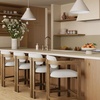 image:imageNathan James Veya Modern Solid Wood Bar Stool with Back and Wraparound Armrests Barrel Bar Stool with Boucle Upholstery Light Brown Set of 3Veya Light Brown