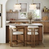 image:imageNathan James Veya Modern Solid Wood Bar Stool with Back and Wraparound Armrests Barrel Bar Stool with Boucle Upholstery Light Brown Set of 3Veya Light Brown