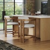 image:imageNathan James Veya Modern Solid Wood Bar Stool with Back and Wraparound Armrests Barrel Bar Stool with Boucle Upholstery Light Brown Set of 3Veya Light Brown