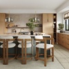 image:imageNathan James Veya Modern Solid Wood Bar Stool with Back and Wraparound Armrests Barrel Bar Stool with Boucle Upholstery Light Brown Set of 3Veya Light Brown