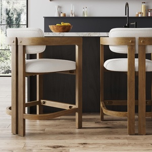 image:imageNathan James Veya Modern Solid Wood Bar Stool with Back and Wraparound Armrests Barrel Bar Stool with Boucle Upholstery Light Brown Set of 3Veya Light Brown